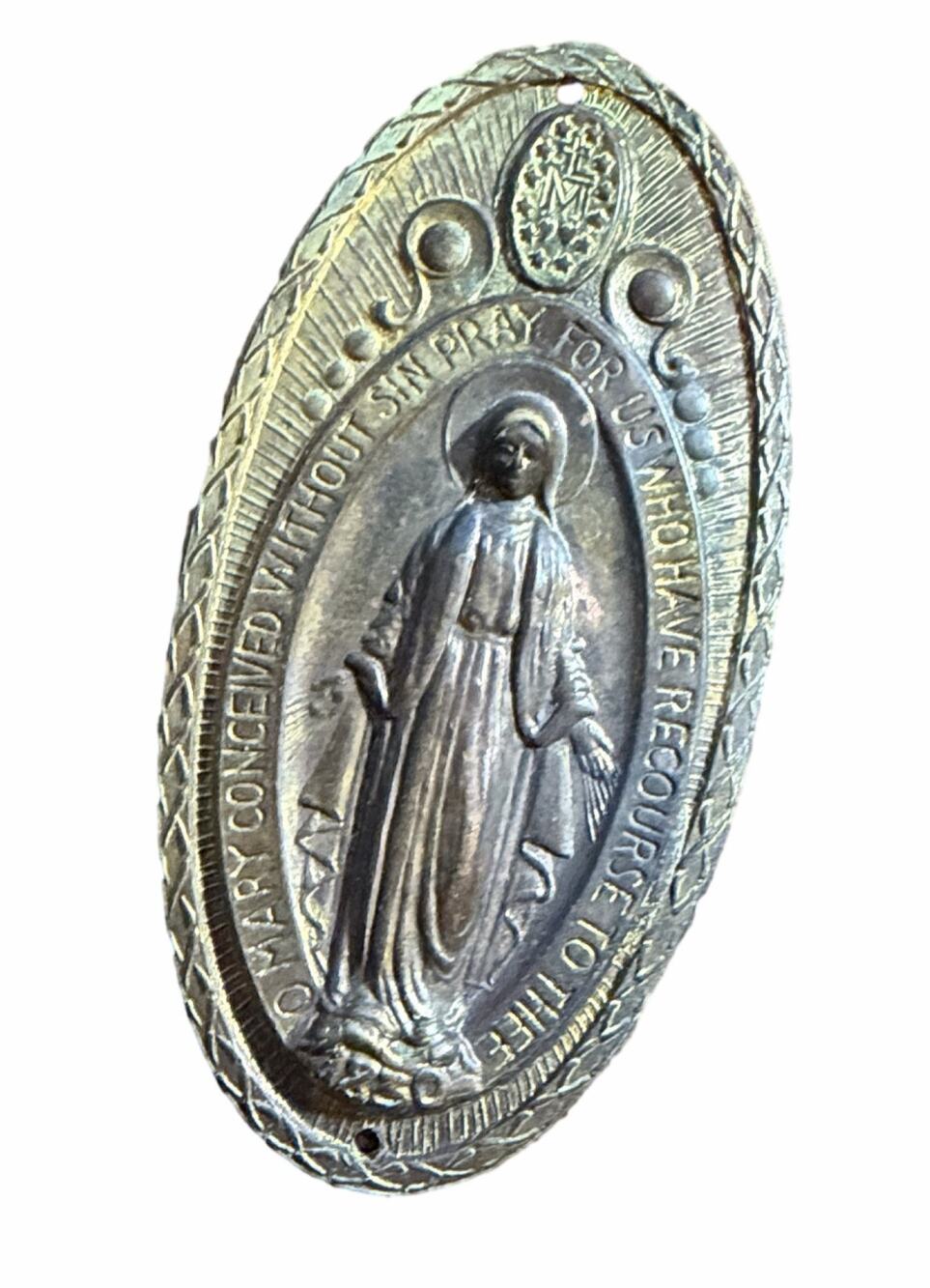 Miraculous Medal Pendant Virgin Mary Catholic Religious Charm Oval Brass